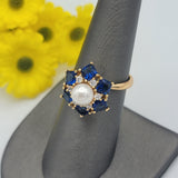 CLOSEOUT* Rings - 18K Gold Plated. Blue Flower Spinner Ring. *Premium Q*
