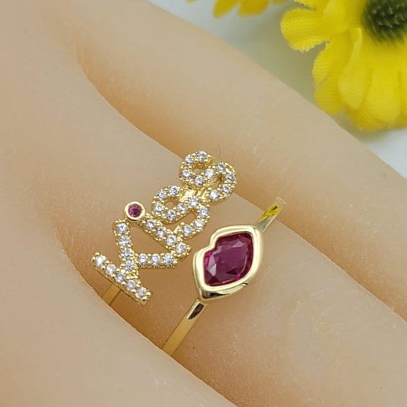 CLOSEOUT* Rings - 14K Gold Plated. Kiss Lips Ring. *Premium Q*