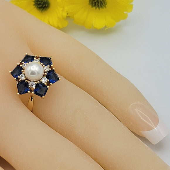 CLOSEOUT* Rings - 18K Gold Plated. Blue Flower Spinner Ring. *Premium Q*