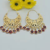 Earrings - 14K Gold Plated. Red Eyes - Elephant - Hoops