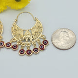 Earrings - 14K Gold Plated. Red Eyes - Elephant - Hoops