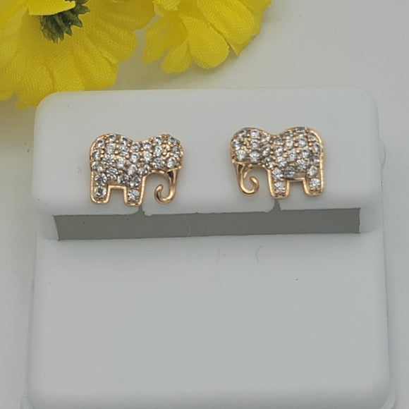 Earrings - 18K Gold Plated.  Elephant with Crystals Stud Earrings. *Premium Q*