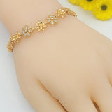 Bracelets - 18K Gold Plated. Flowers w clear crystals. *Premium Q*