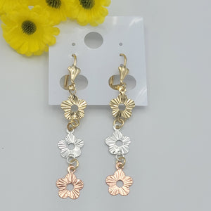 CLOSEOUT* Earrings - Tri Color Gold Plated. Flowers