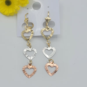 Earrings - Tri Color Gold Plated. Hearts.