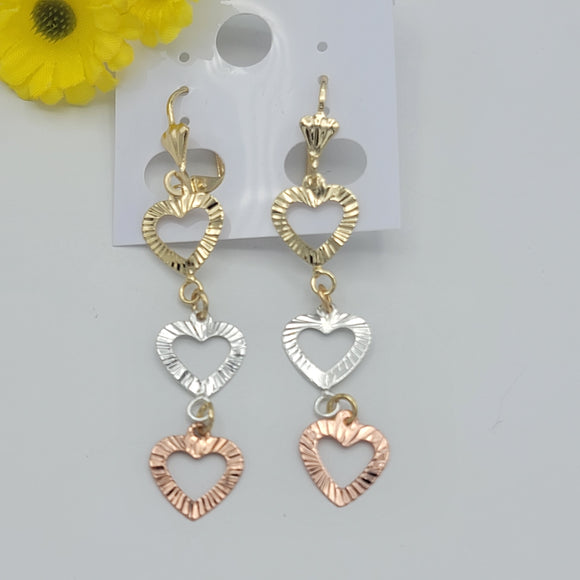 Earrings - Tri Color Gold Plated. Hearts.