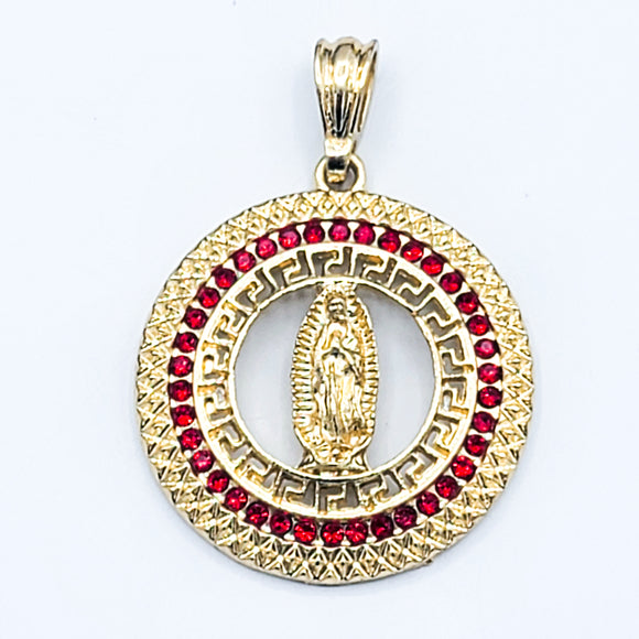 Pendants - 14K Gold Plated. Our Lady of Guadalupe - Red Crystals.
