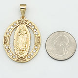 Pendants - 14K Gold Plated. Our Lady of Guadalupe - Oval. Clear Crystals.