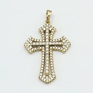 Pendants - 14K Gold Plated. Iced Out Cross. *Premium Q*