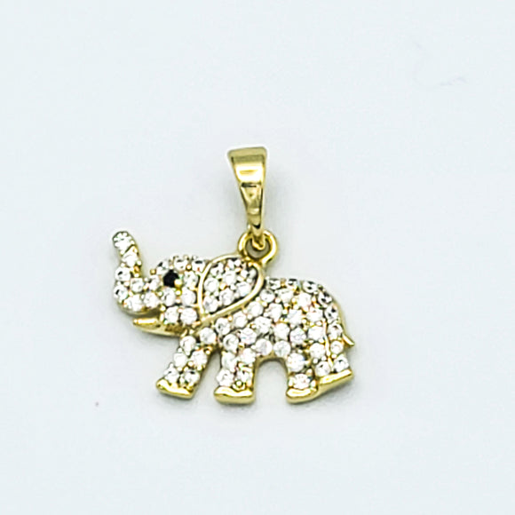 Pendants - 14K Gold Plated. Elephant with crystals. *Premium Q*