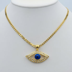 Necklace - 24K Gold Plated. Blue Evil Eye Talisman & Cuban Chain.  *Premium Q*