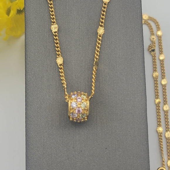 Necklaces - 24K Gold Plated. Multicolor crystals Barrel. 6mm*Premium Q*
