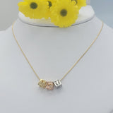 Necklace - Tri Color Gold Plated. I Love You - Cubes. Premium Q.