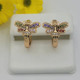 Earrings - 14K Gold Plated. Huggies Multicolor Butterfly Hoops. *Premium Q*