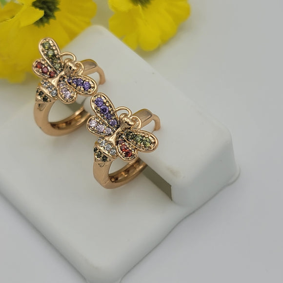 Earrings - 14K Gold Plated. Huggies Multicolor Butterfly Hoops. *Premium Q*