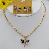 Sets - 18K Gold Plated. Multicolor Crystals Dragonfly 4 Pcs. Set. *Premium Q*