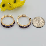 Earrings - 18K Gold Plated. Purple Crystals Hoops. *Premium Q*