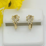 Earrings - 14K Gold Plated. Huggies Clear Crystals Leaf Hoops. *Premium Q*