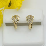 Earrings - 14K Gold Plated. Huggies Clear Crystals Leaf Hoops. *Premium Q*