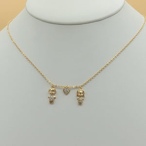Necklace - 18K Gold Plated. Boy - Heart - Girl Pendant. *Premium Q*