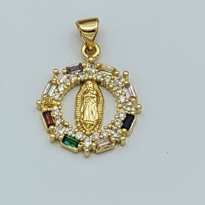 Pendants - 14K Gold Plated. Our Lady of Guadalupe. Multicolor Crystals.