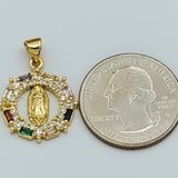 Pendants - 14K Gold Plated. Our Lady of Guadalupe. Multicolor Crystals.
