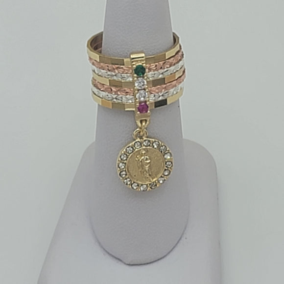 CLOSEOUT* Rings - Tri Color Gold Plated. Saint Jude Semanario Rings. San Judas (1 Piece)