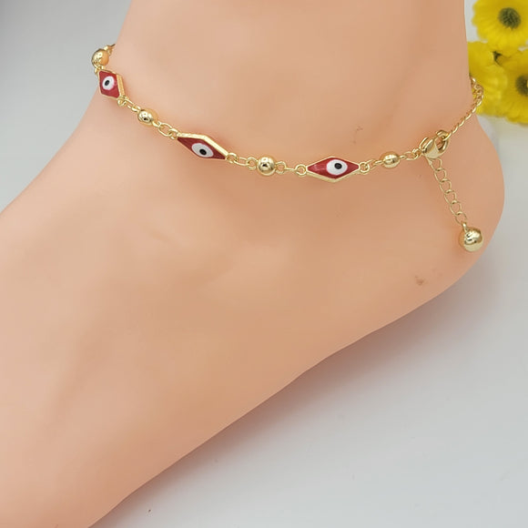 Anklets - 14K Gold Plated. Red Evil Eye.