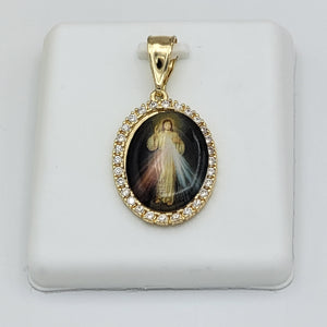 Pendants - 14K Gold Plated. The Divine Mercy w/crystals. La Divina Misericordia