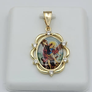 Pendants - 14K Gold Plated. San Miguel Arcangel w/crystals.