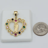 Pendants - 14K Gold Plated. Saint Jude - Heart. Multicolor Crystals. San Judas.