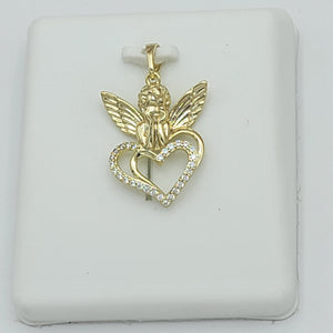 Pendants - 14K Gold Plated. Angel Heart with crystals.  *Premium Q*
