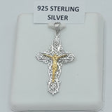 Pendants - 925 Sterling Silver. Two Tone Filigree Crucifix.