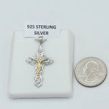 Pendants - 925 Sterling Silver. Two Tone Filigree Crucifix.