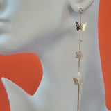 Earrings - 18K Gold Plated. Flowers & Butterflies - Long Dangle *Premium Q*