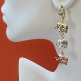 Earrings - Tri Color Gold Plated. Elephant Long Earrings.