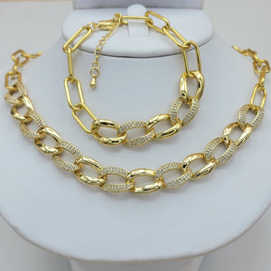 Sets - 14K Gold Plated.  Icy crystals Link Chain & Bracelet