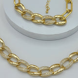 Sets - 14K Gold Plated.  Icy crystals Link Chain & Bracelet