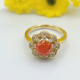 CLOSEOUT* Rings - 14K Gold Plated. Fire Orange crystal Flower. *Premium Q*