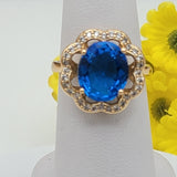 Rings - 18K Gold Plated. Blue Crystal Flower Ring. *Premium Q*