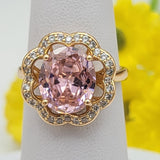 Rings - 18K Gold Plated. Pink Crystal Flower Ring. *Premium Q*