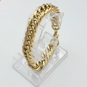 Bracelets - Stainless Steel 14K Gold Plated.  Cuban Curb Chain. 11mm W - 8.5in L *Premium Q*