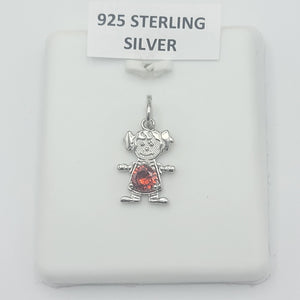 CLOSEOUT* Pendants - 925 Sterling Silver. Girl with red CZ