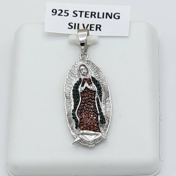 Pendants - 925 Sterling Silver. Our Lady of Guadalupe Oval. Virgen Guadalupe.