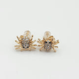 Earrings - 18K Gold Plated.  Spider with Crystals. Stud. *Premium Q*