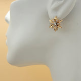 CLOSEOUT* Earrings - 18K Gold Plated. Flower Crystals. Stud. *Premium Q*