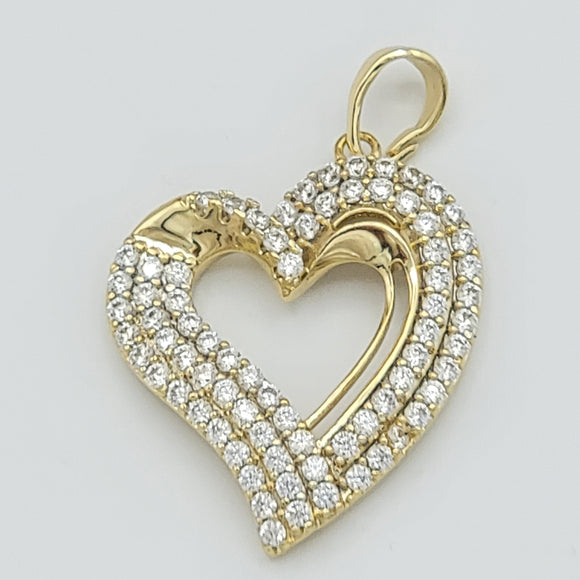 Pendants - 14K Gold Plated. Heart with crystals. *Premium Q*