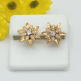 CLOSEOUT* Earrings - 18K Gold Plated. Flower Crystals. Stud. *Premium Q*