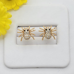 Earrings - 18K Gold Plated.  Spider with Crystals. Stud. *Premium Q*