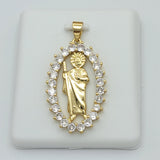 Pendants - 14K Gold Plated. Saint Jude Clear Crystals Oval. San Judas.